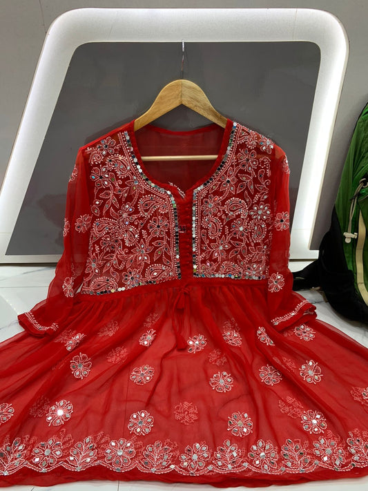 Red short kurti with mirror