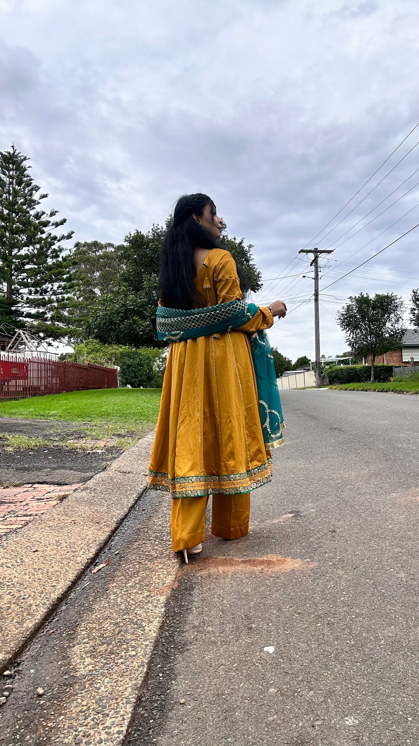 Katan silk Pakistani anarkali gown with dupatta