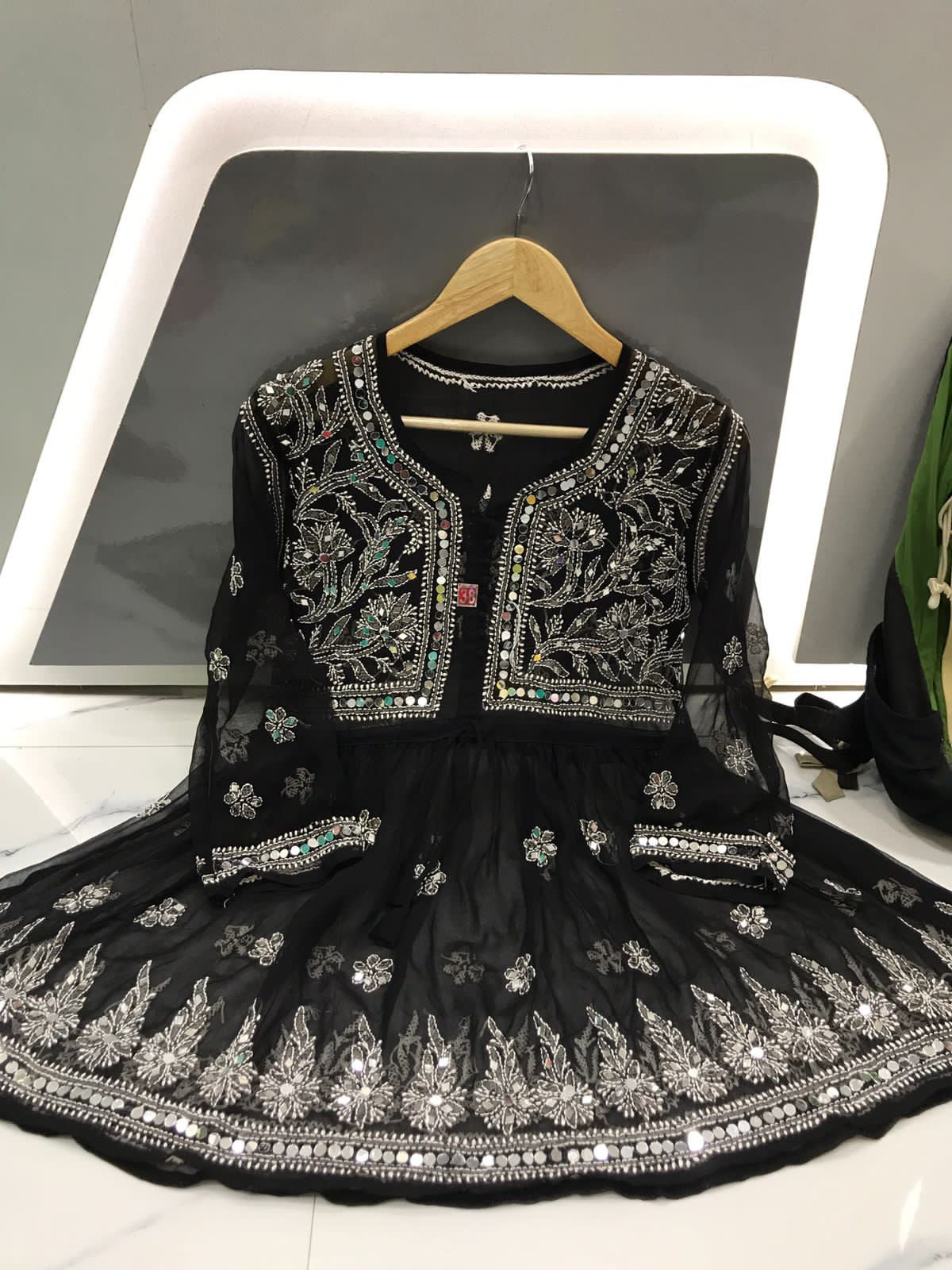 Black short kurti with mirror