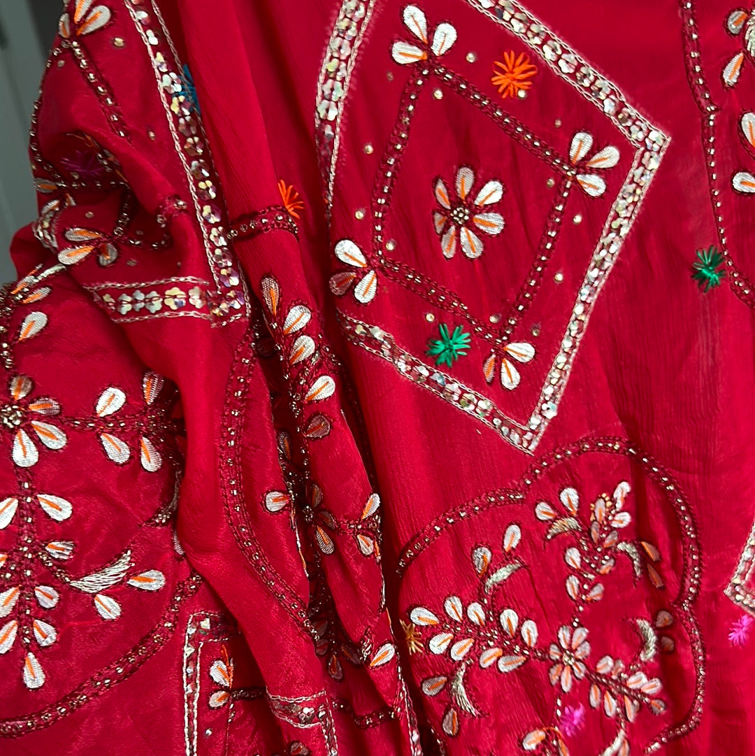 Red Phulkari Dupatta