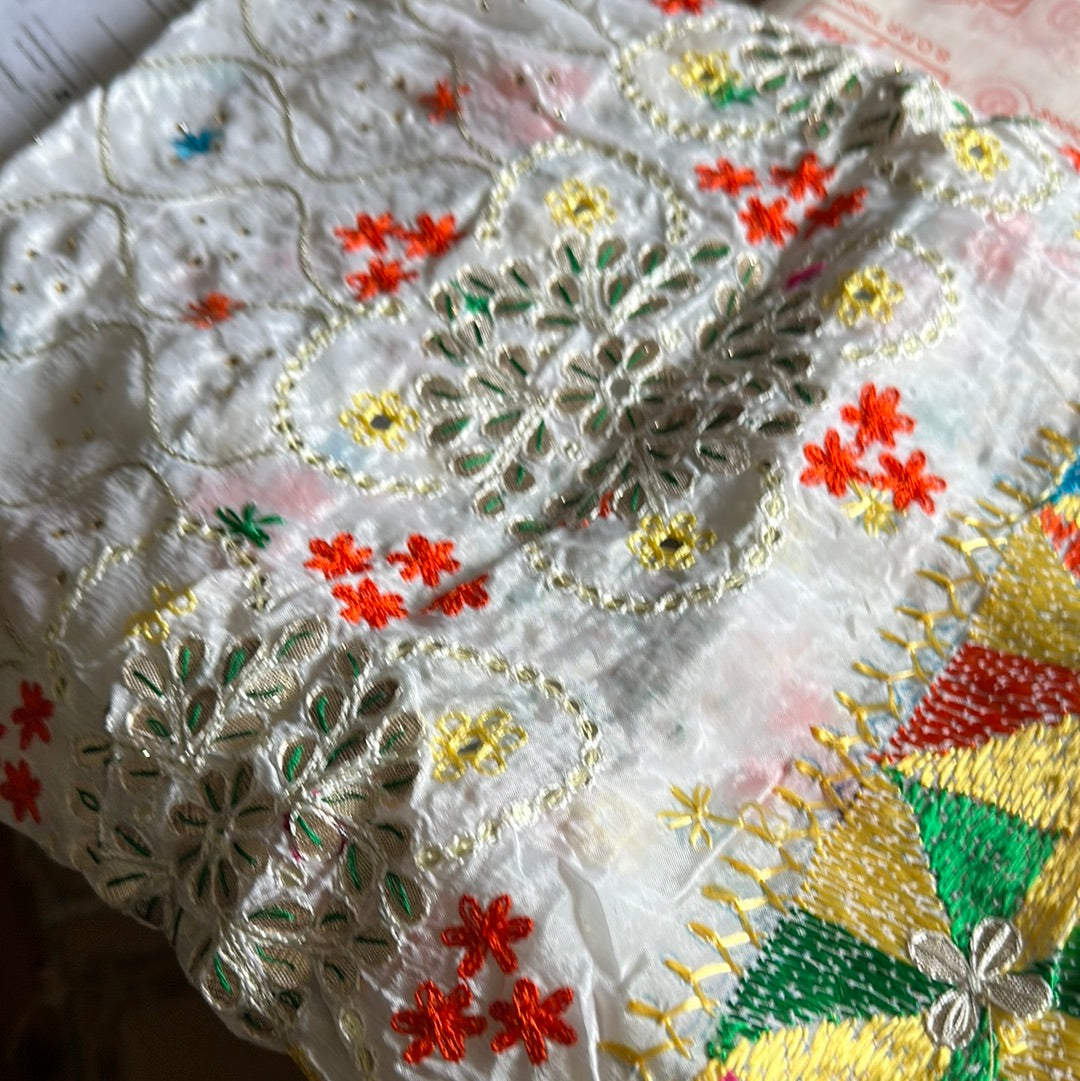 White multi Phulkari Dupatta