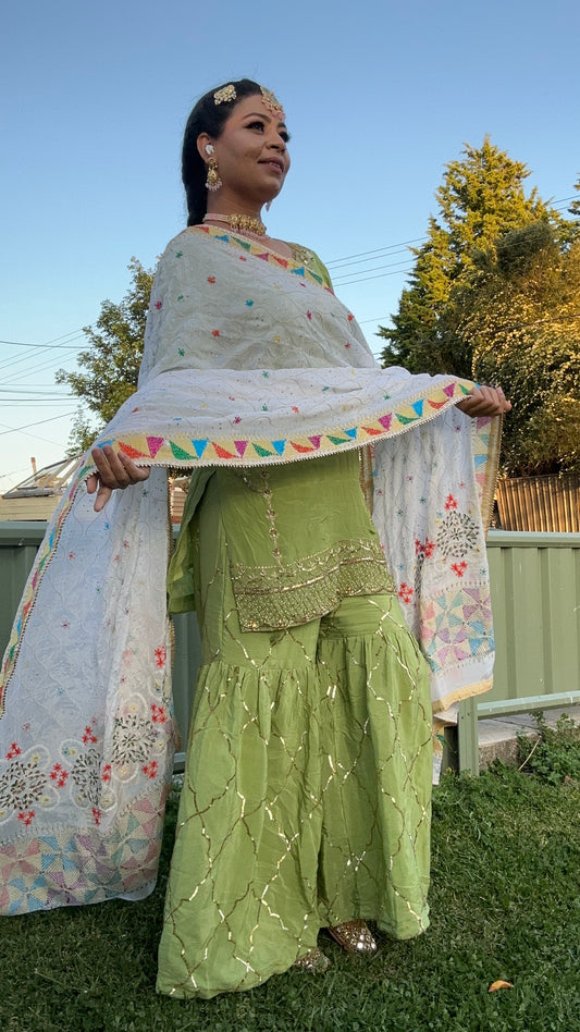 White multi Phulkari Dupatta