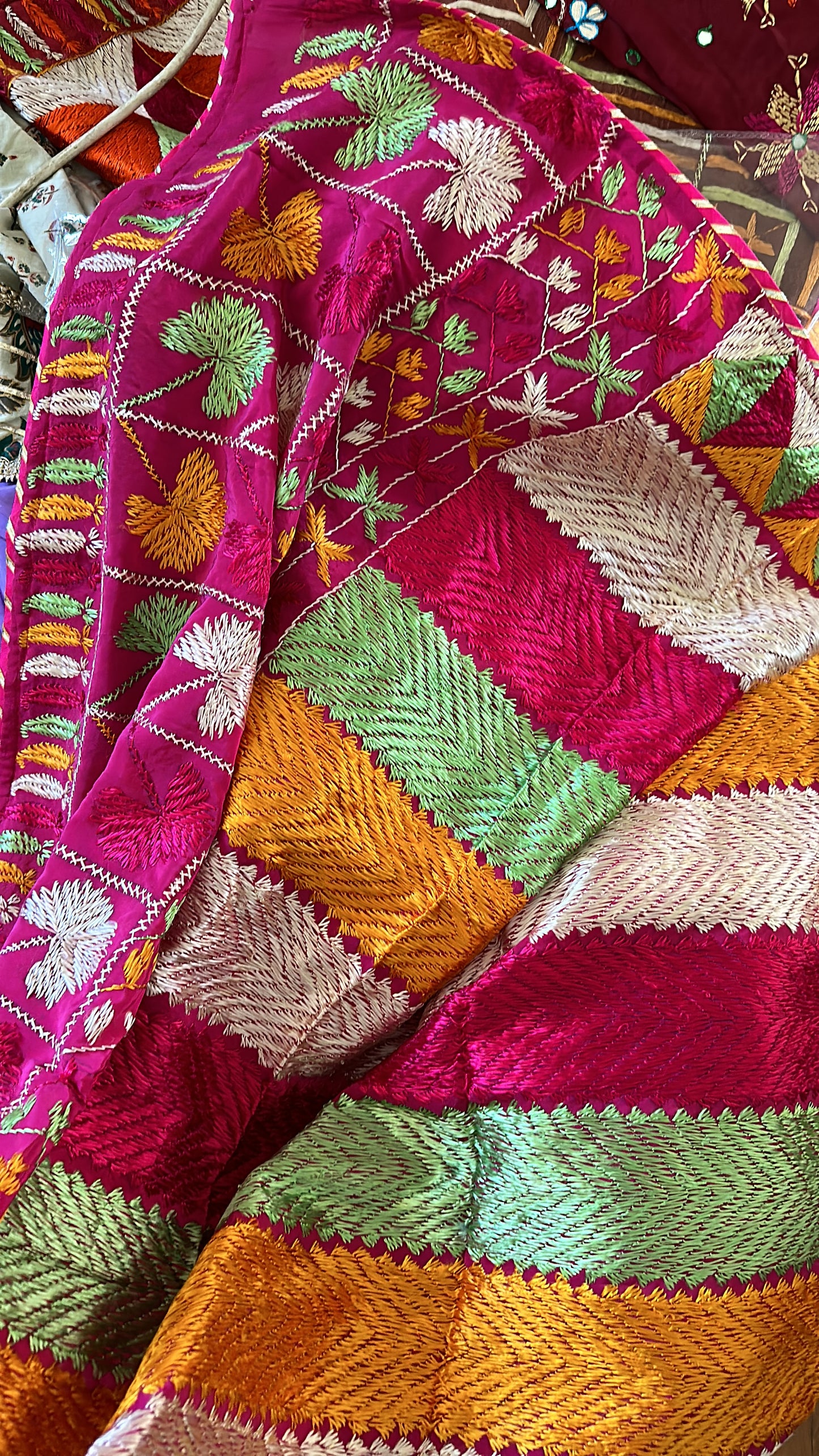 Pure chinon phulkari dupatta